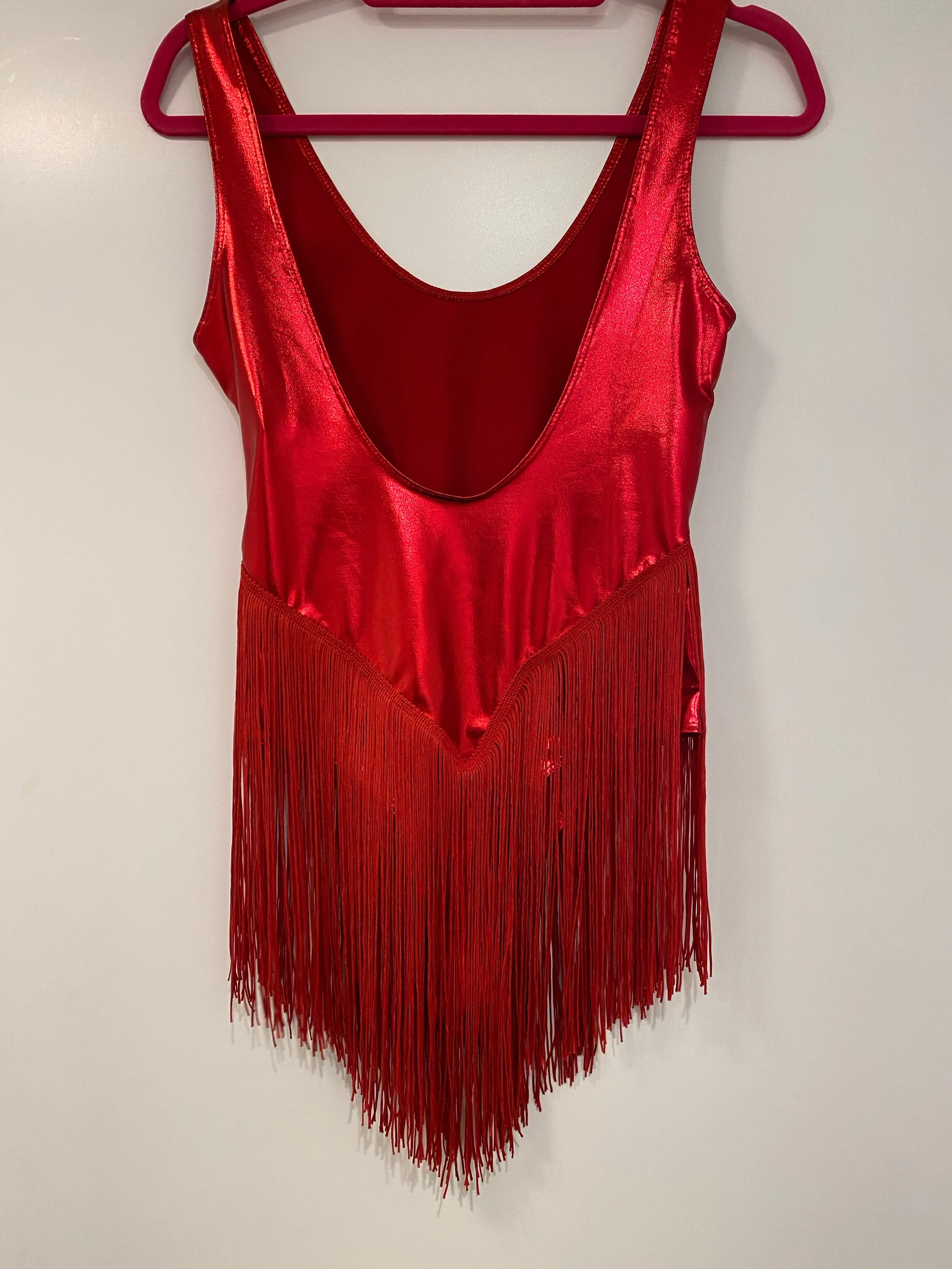 Red Fringed Shiny Spandex Unitard for Roller Derby