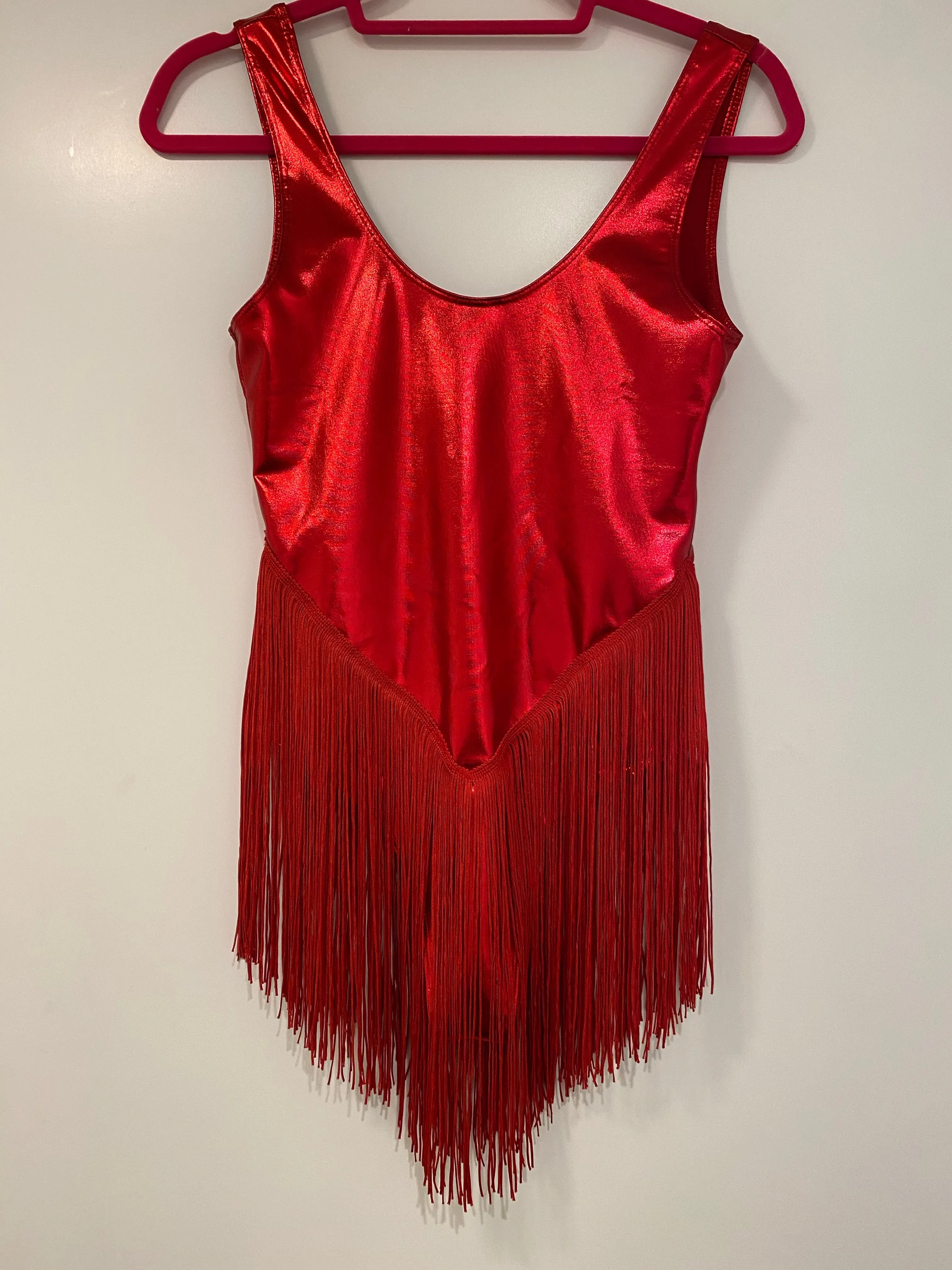 Red Fringed Shiny Spandex Unitard for Roller Derby