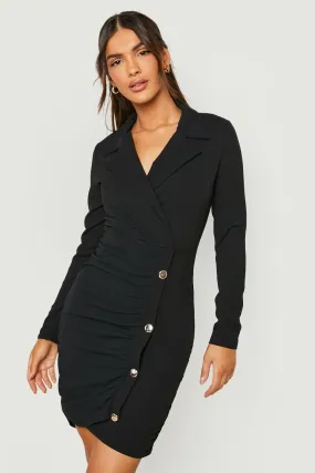 Rouched Button Detail Blazer Dress