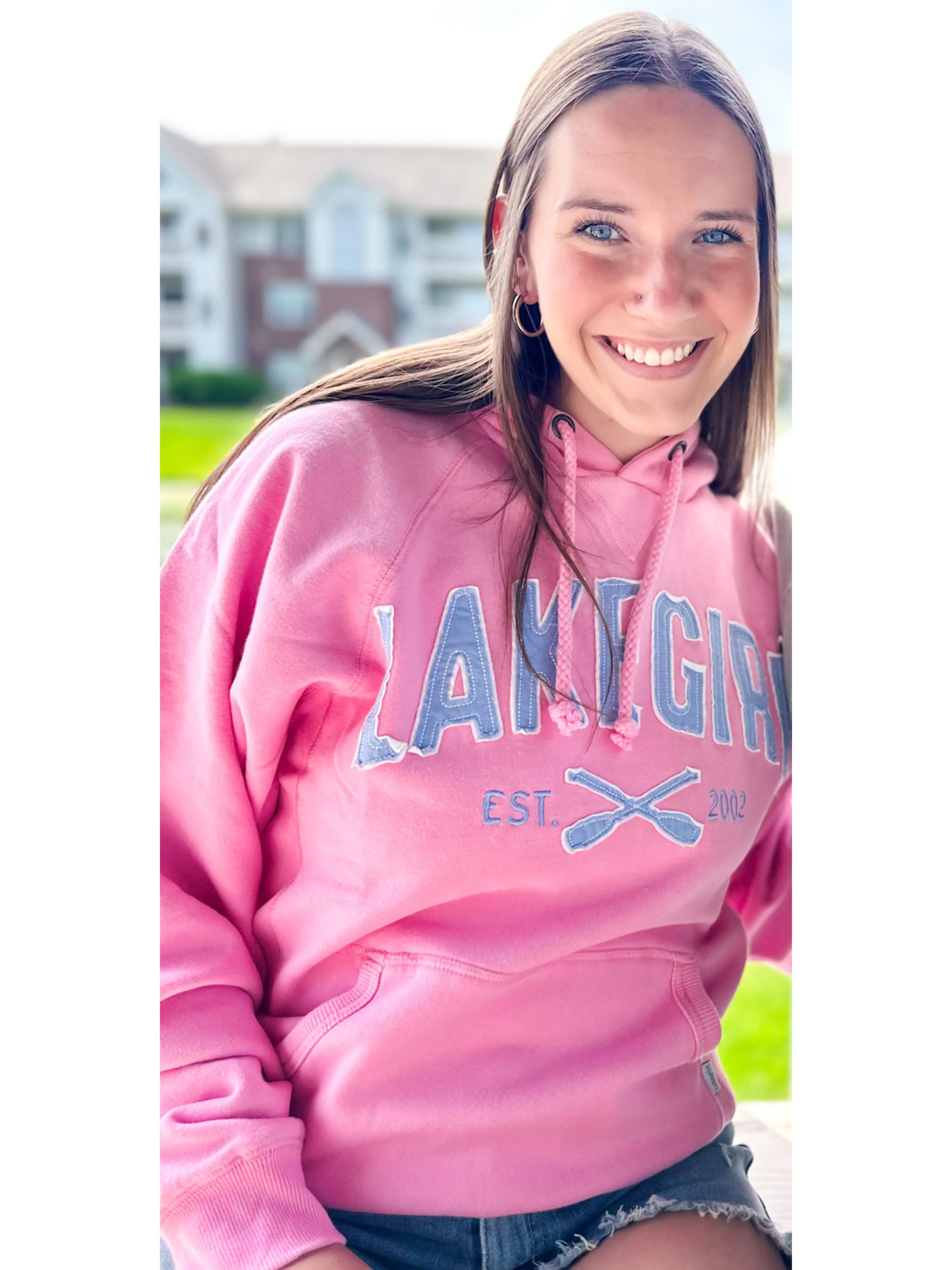 Sanded Pink Fleece Hood Sweatshirt.