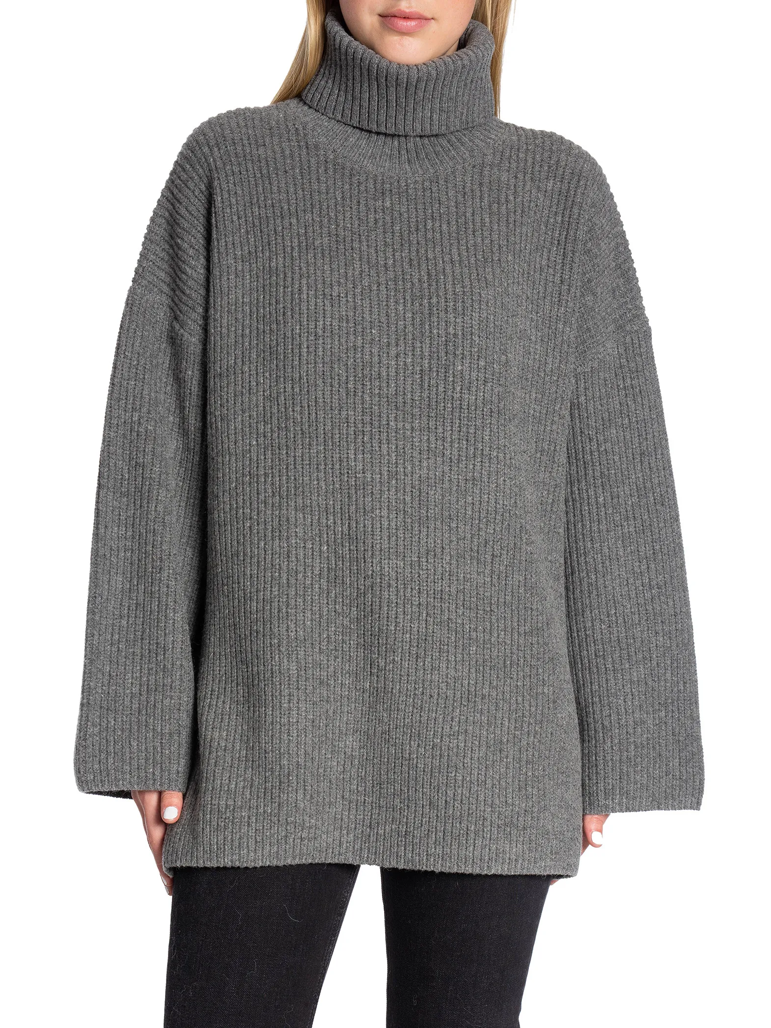 selected femme sweater, mary long knit roll neck, light grey melange