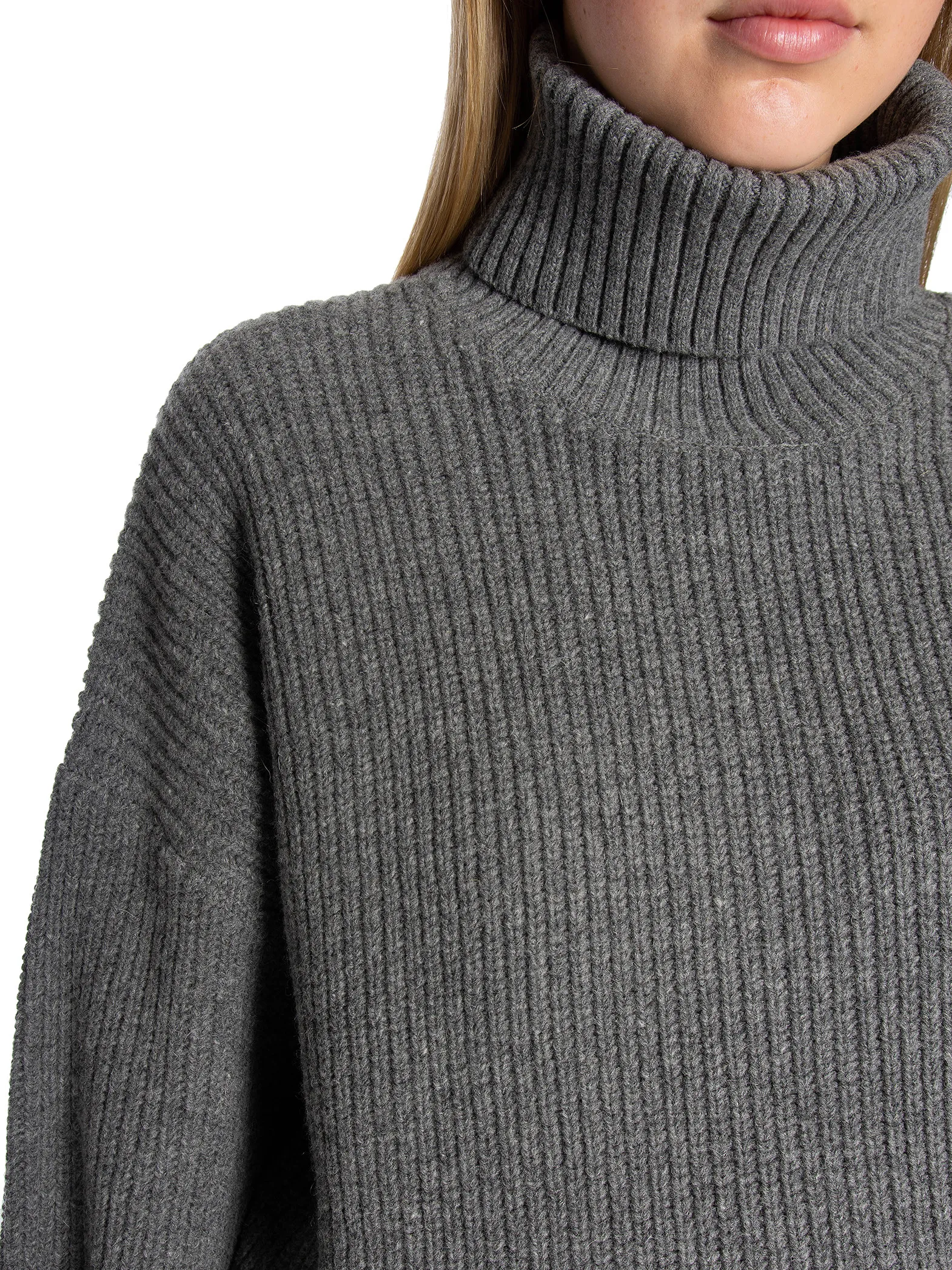 selected femme sweater, mary long knit roll neck, light grey melange