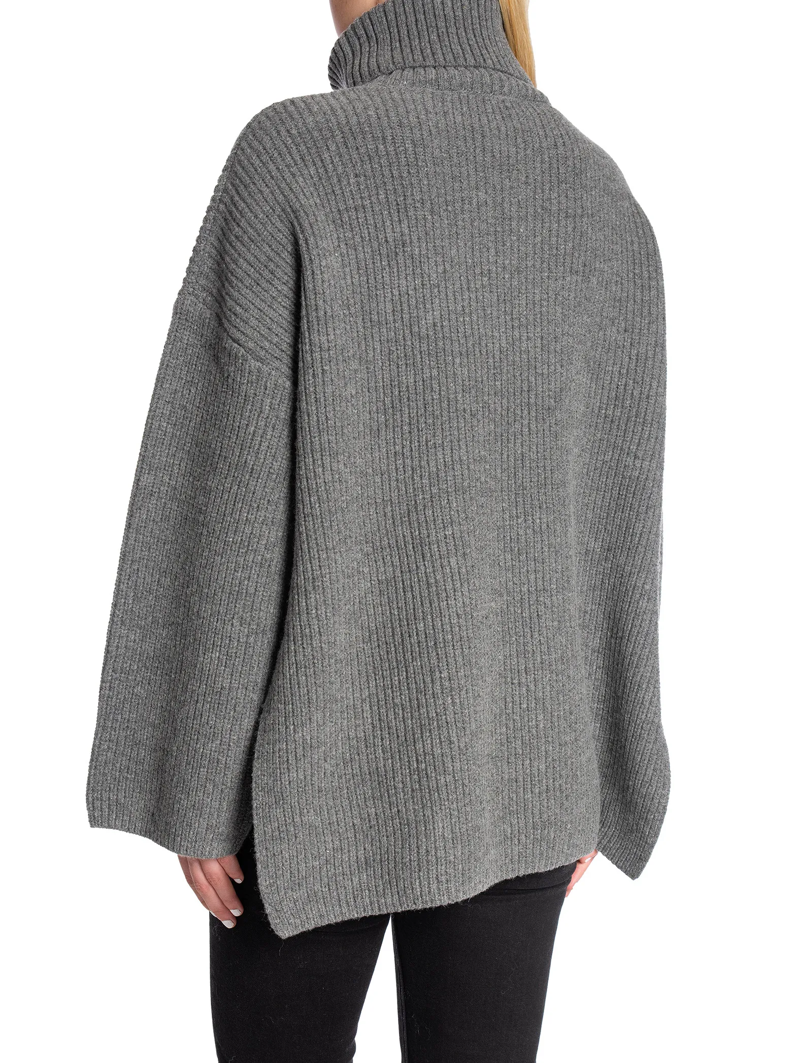 selected femme sweater, mary long knit roll neck, light grey melange