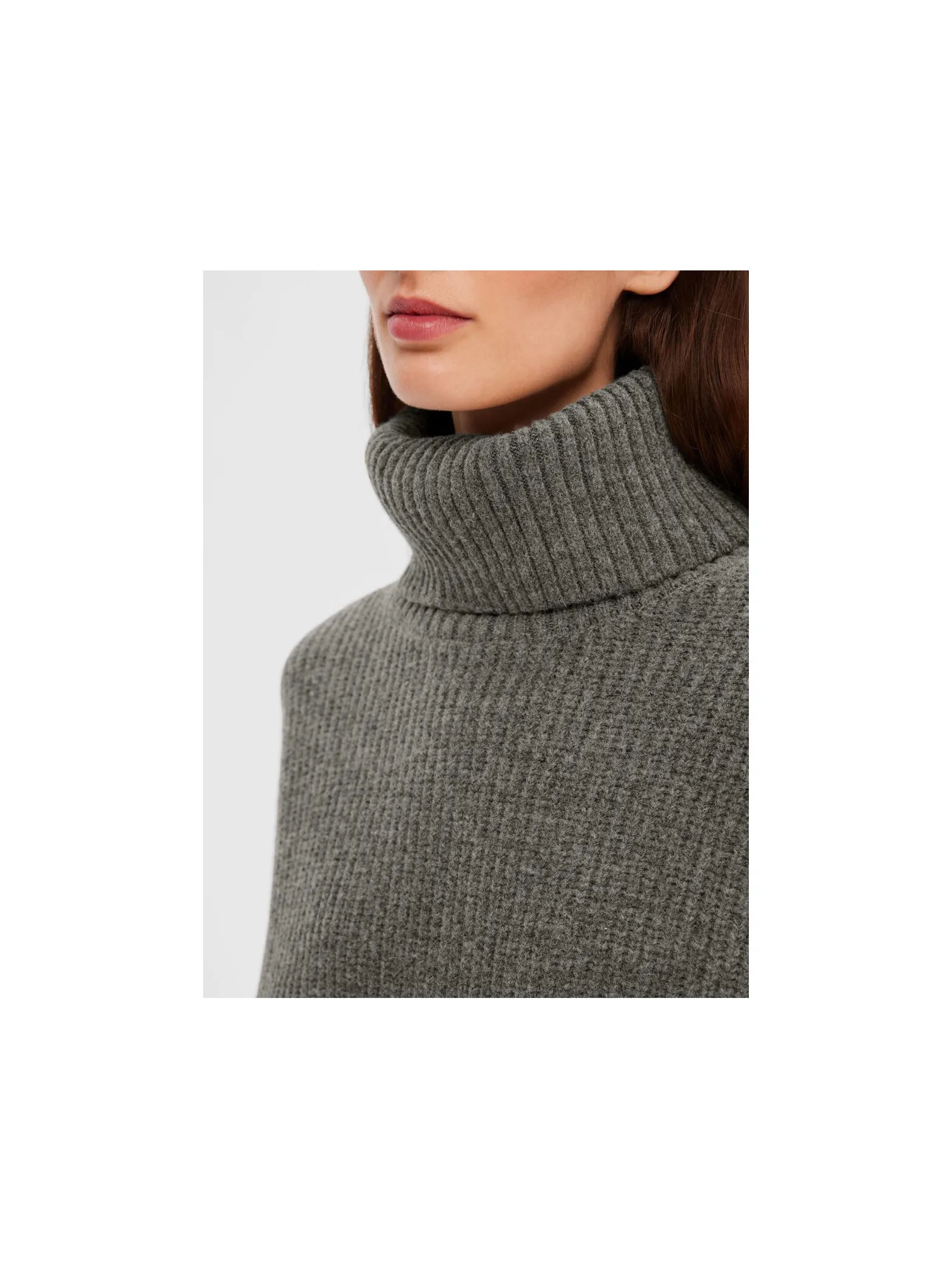 selected femme sweater, mary long knit roll neck, light grey melange