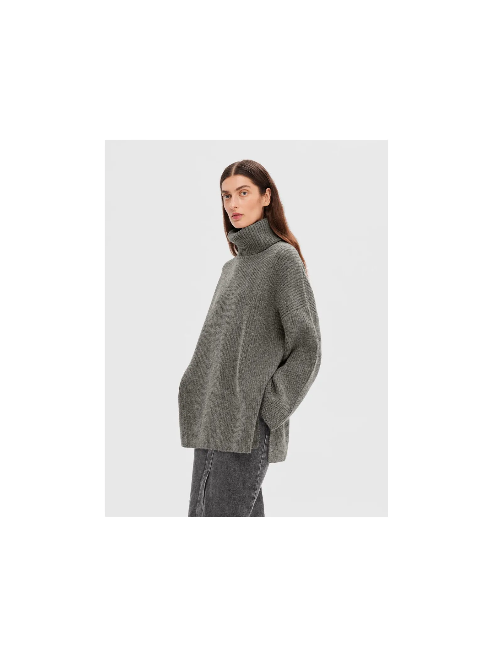 selected femme sweater, mary long knit roll neck, light grey melange