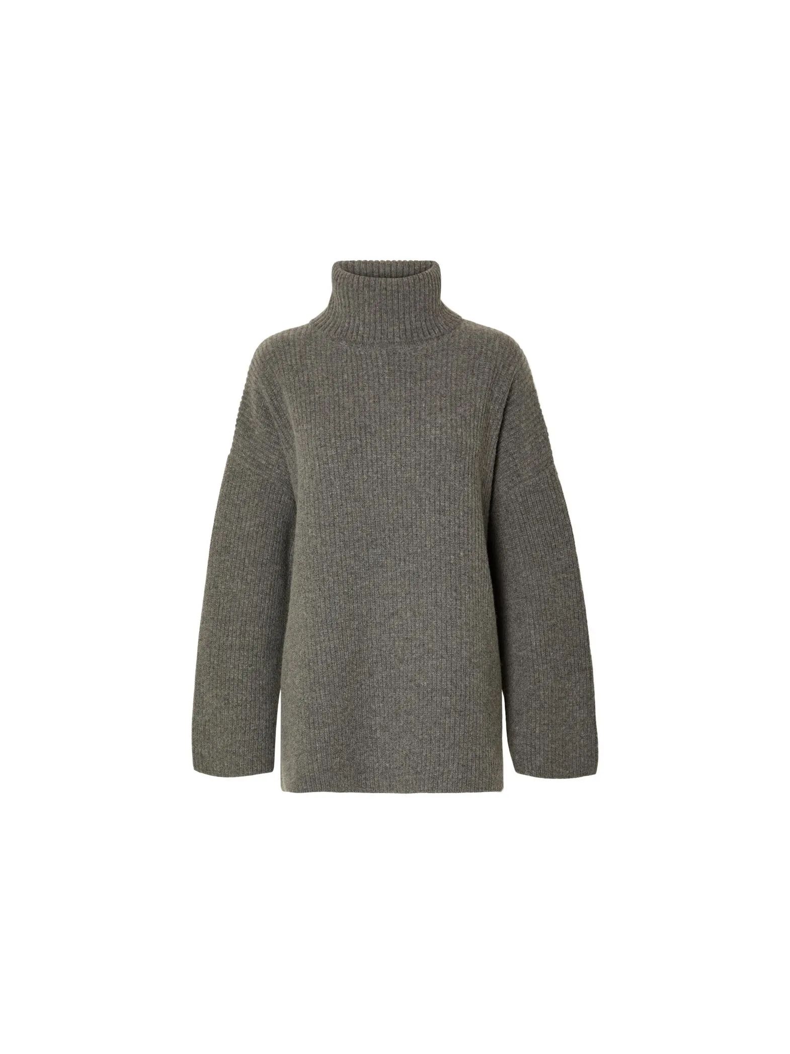 selected femme sweater, mary long knit roll neck, light grey melange