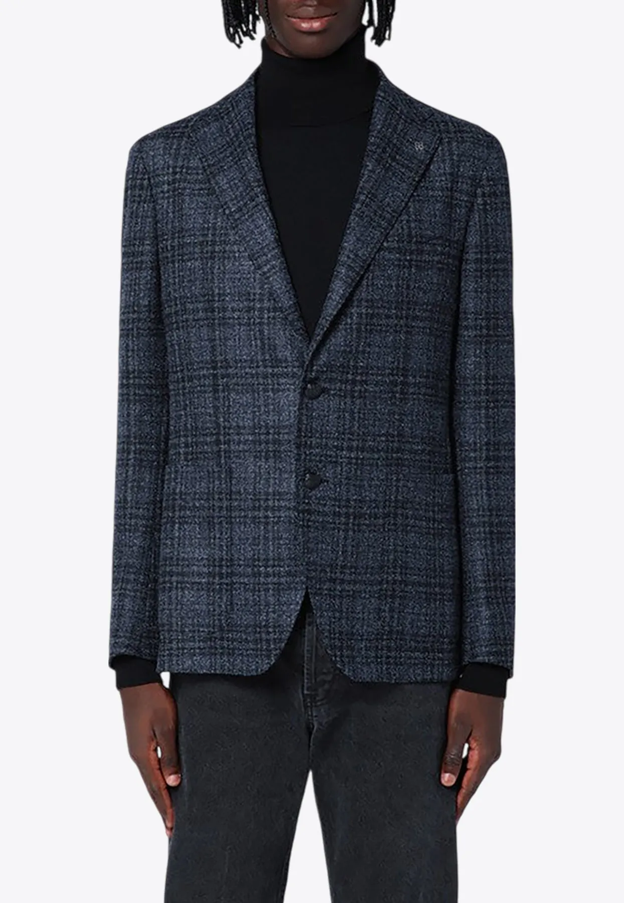 Single-Breasted Checked Blazer