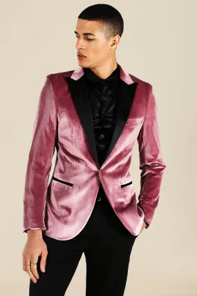 Skinny Velour Satin Lapel Single Breasted Blazer