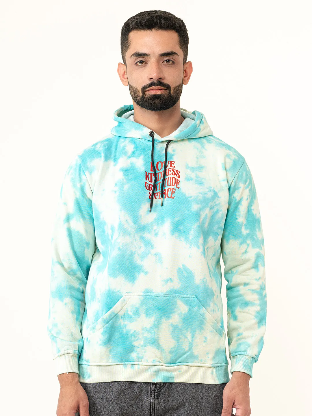 Sky Blue Love Kindness Gratitude Peace Tie-Dye Hoodie