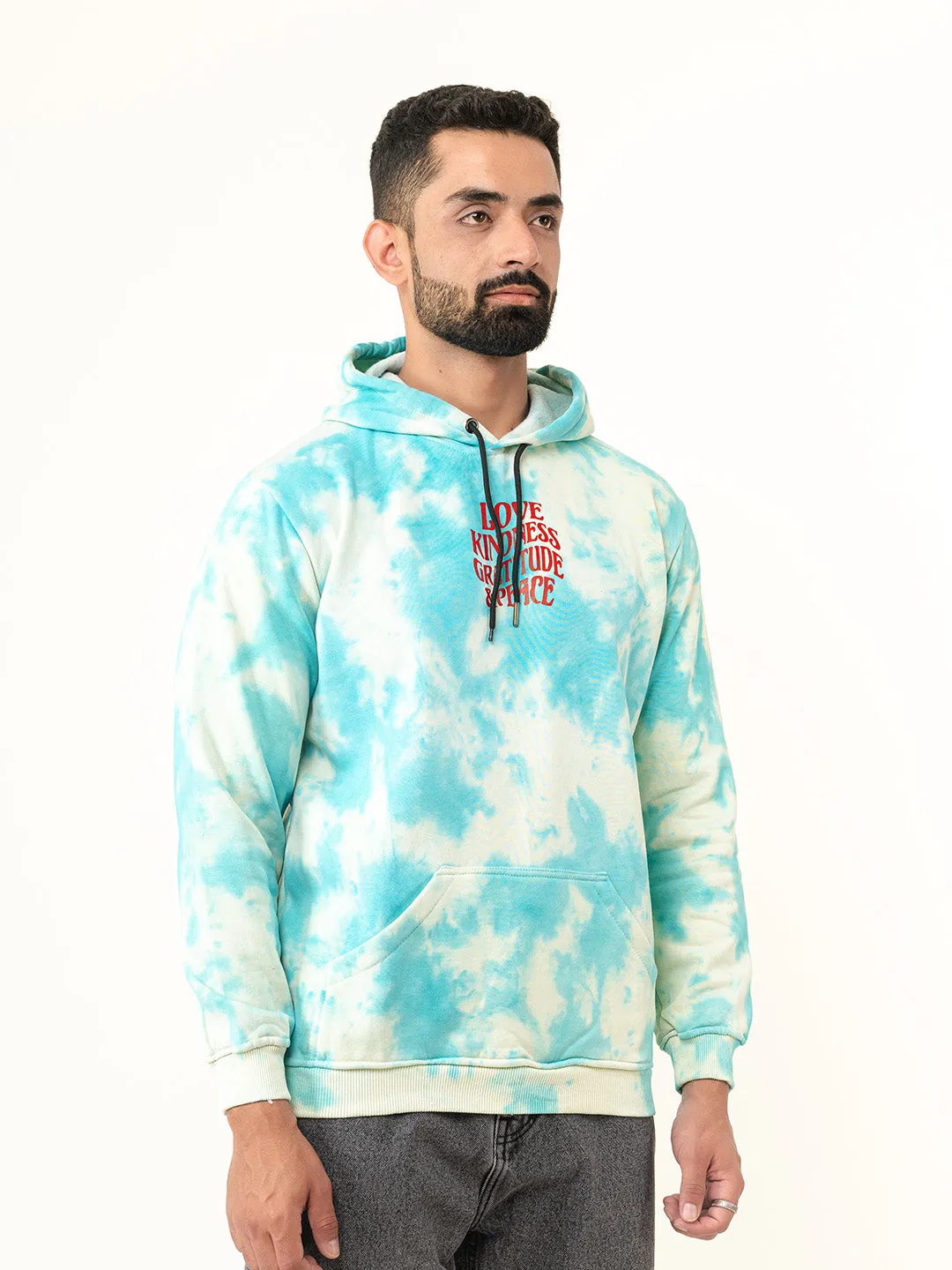 Sky Blue Love Kindness Gratitude Peace Tie-Dye Hoodie