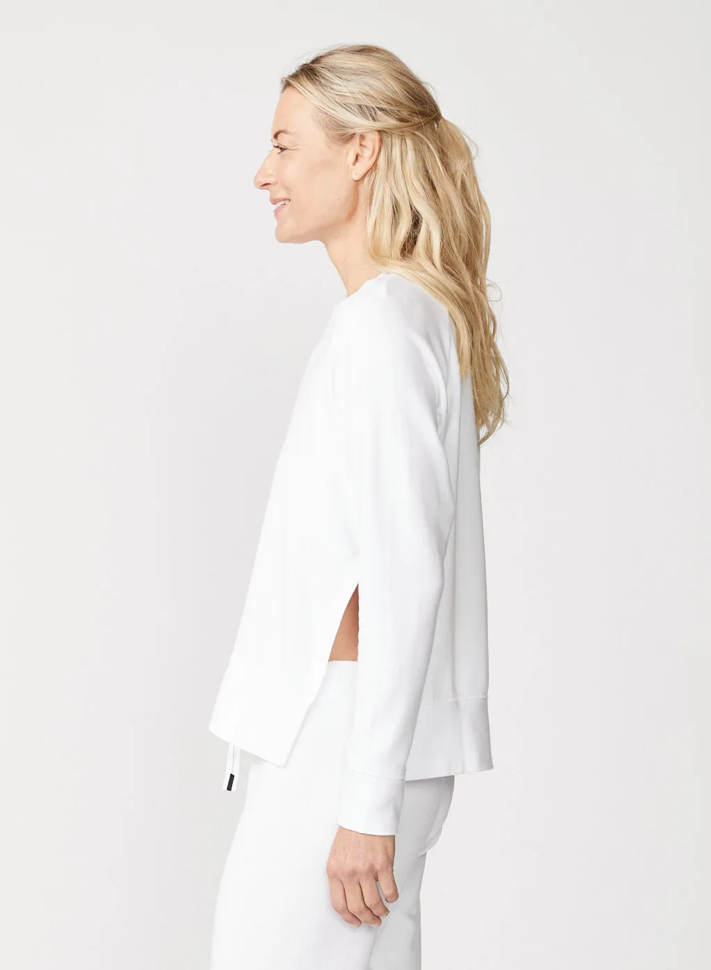 Soft Fleece Side Slit Sweatshirt - White