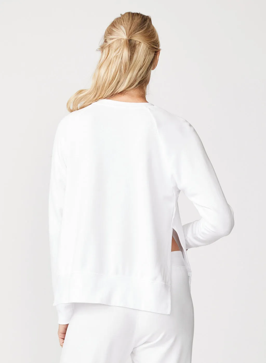 Soft Fleece Side Slit Sweatshirt - White