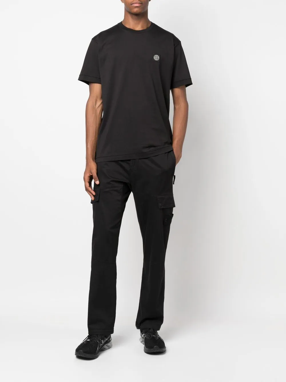 Stone Island black cotton t-shirt with compass motif