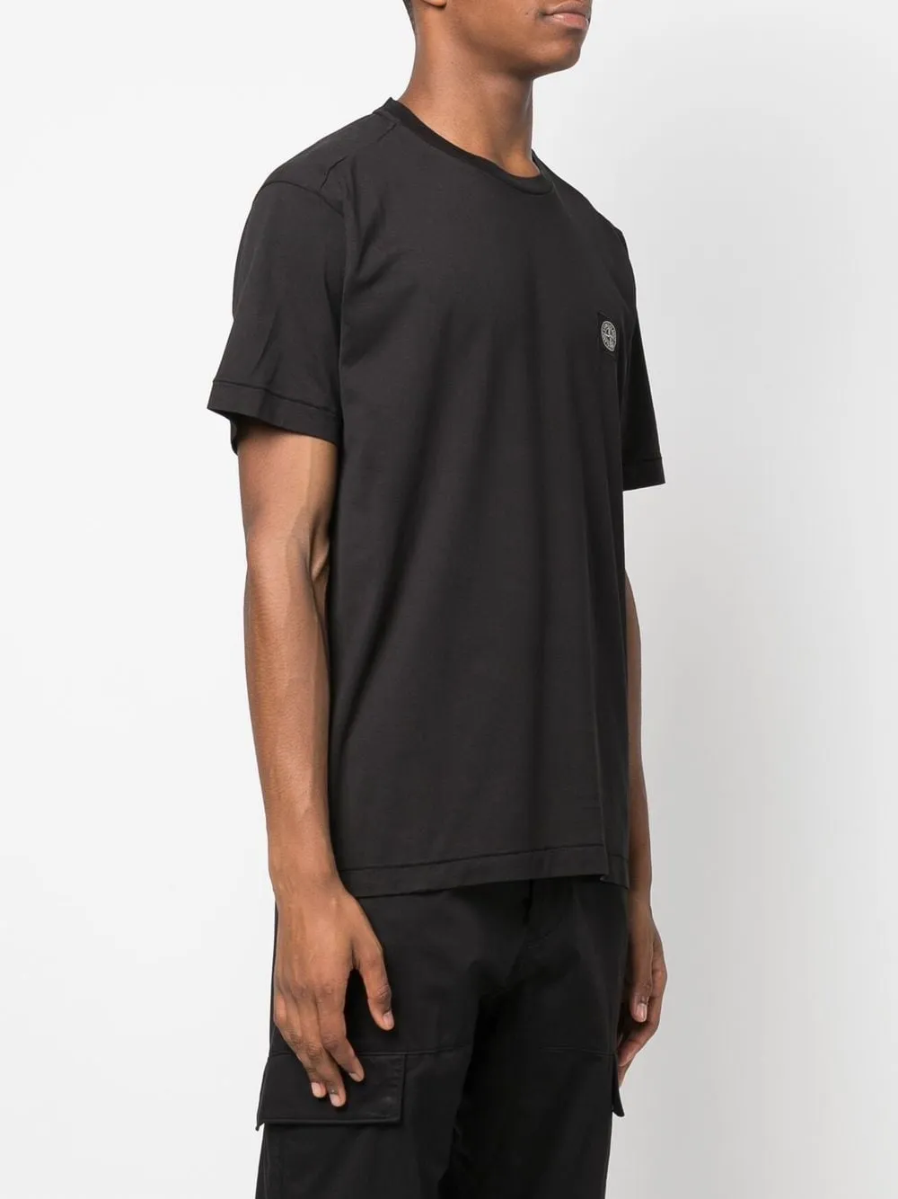 Stone Island black cotton t-shirt with compass motif