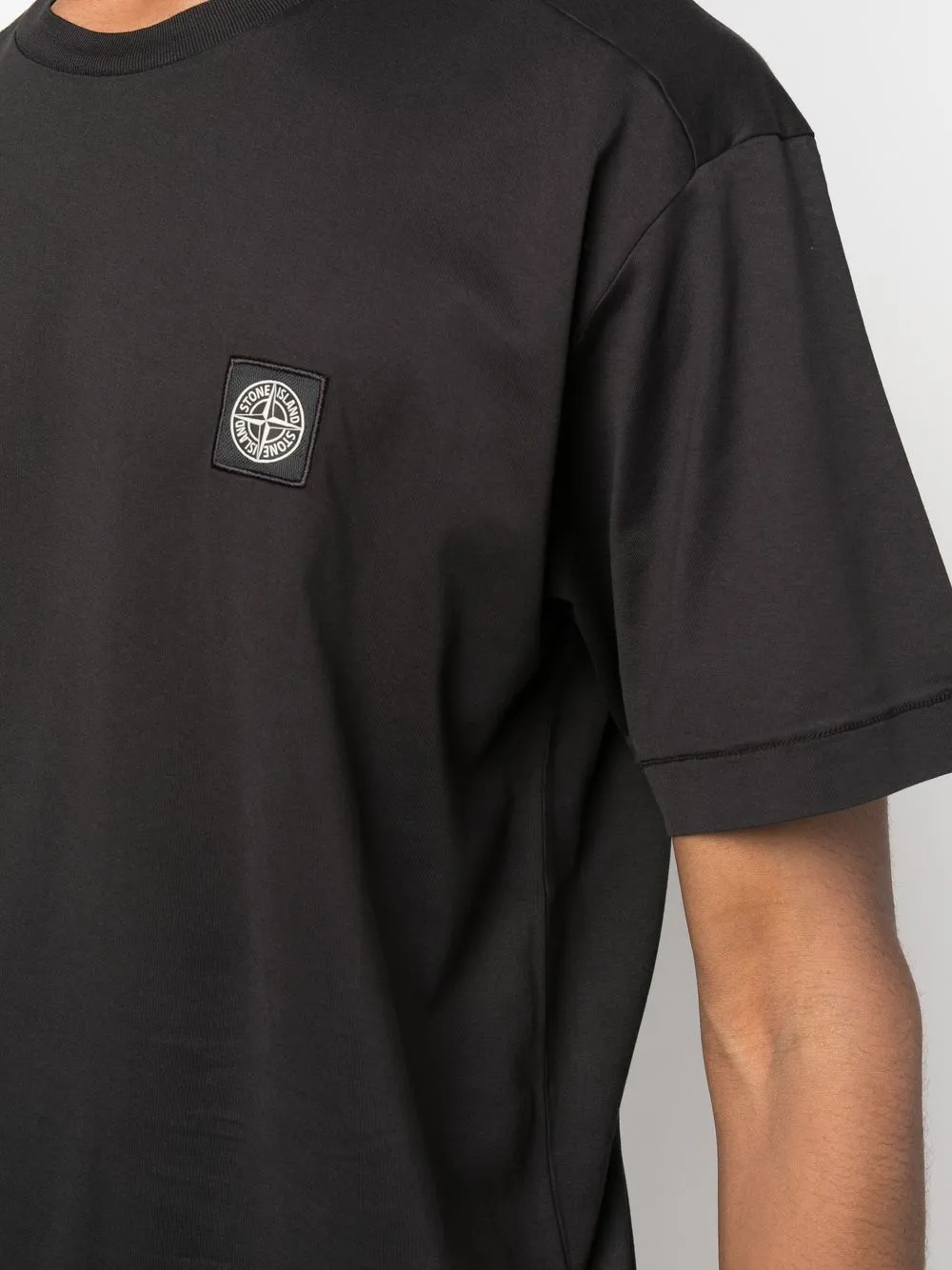 Stone Island black cotton t-shirt with compass motif