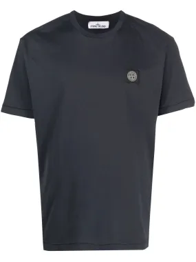 Stone Island blue T-shirt with compass logo patch.