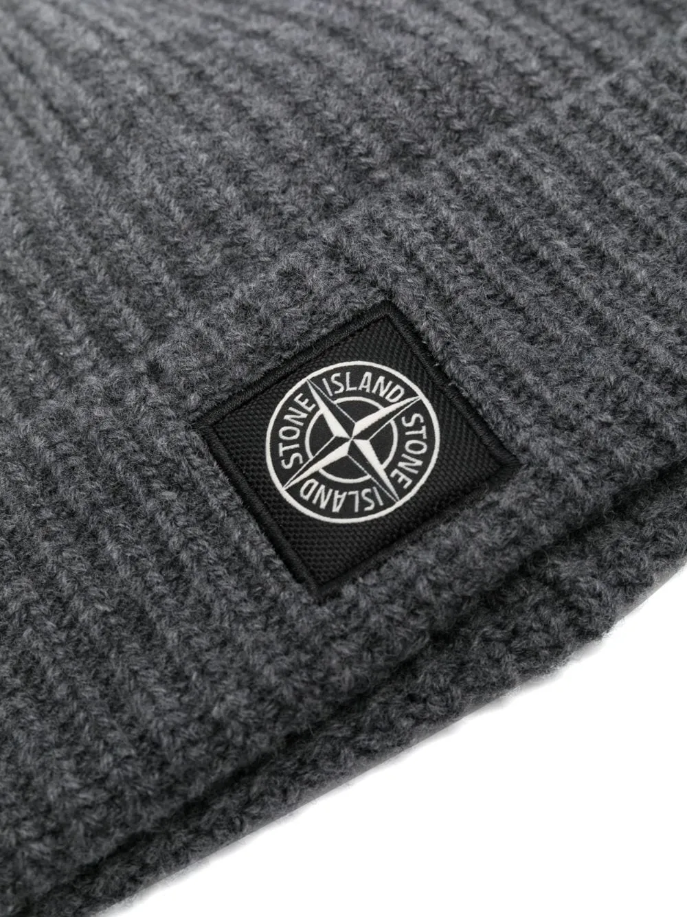 Stone Island Grey beanie with logo patch.