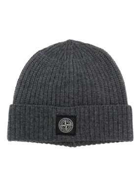 Stone Island Grey beanie with logo patch.