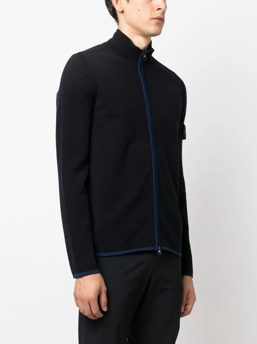 Stone Island Navy Zip Sweatshirt with Compass Patch