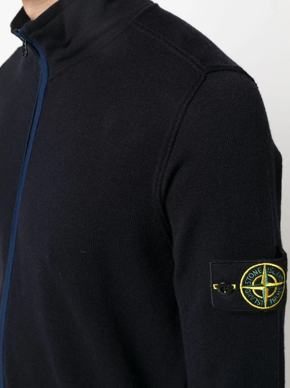 Stone Island Navy Zip Sweatshirt with Compass Patch