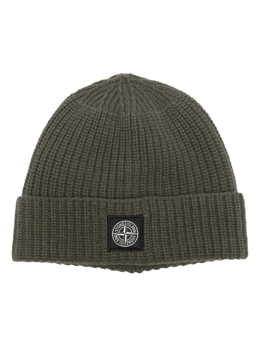 Stone Island Olive Beanie Hat with Logo Patch.