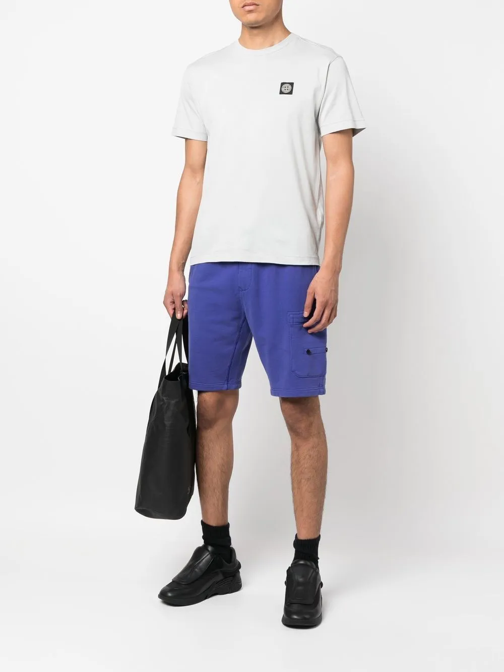 Stone Island white cotton compass motif t-shirt.