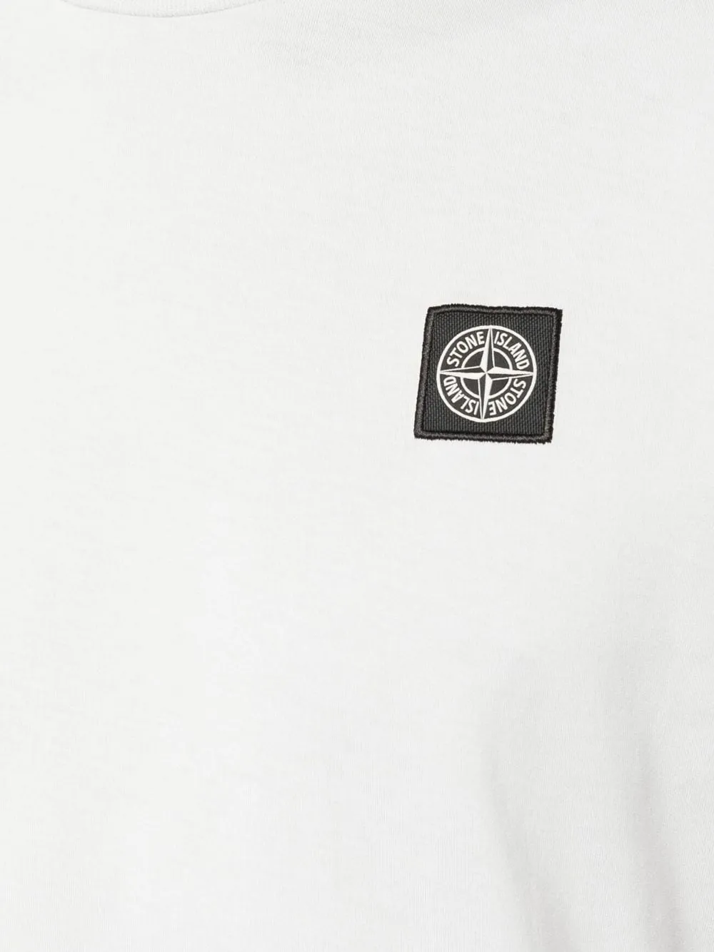 Stone Island white cotton compass motif t-shirt.