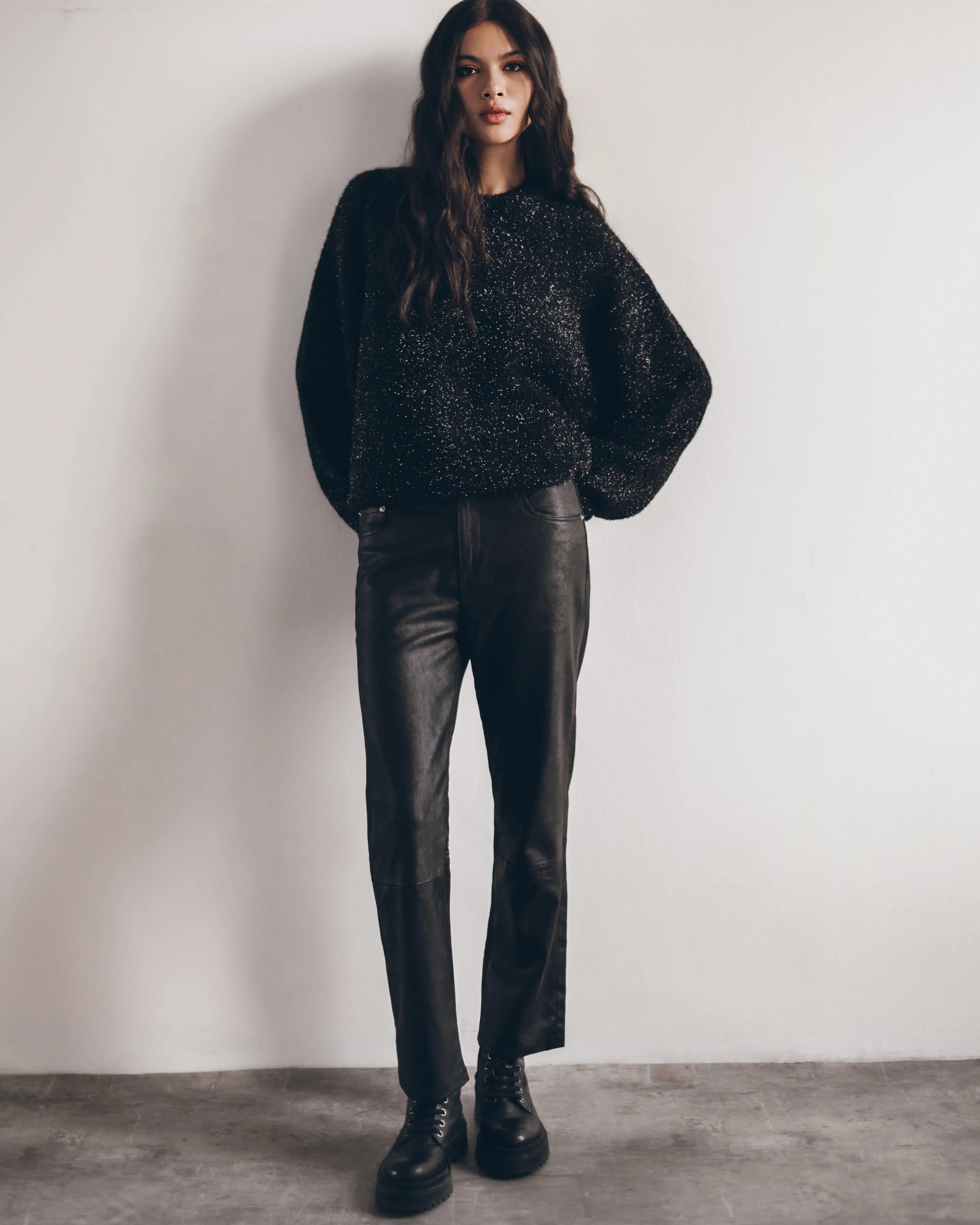 The Black Sparkly Fluffy Knit Sweater