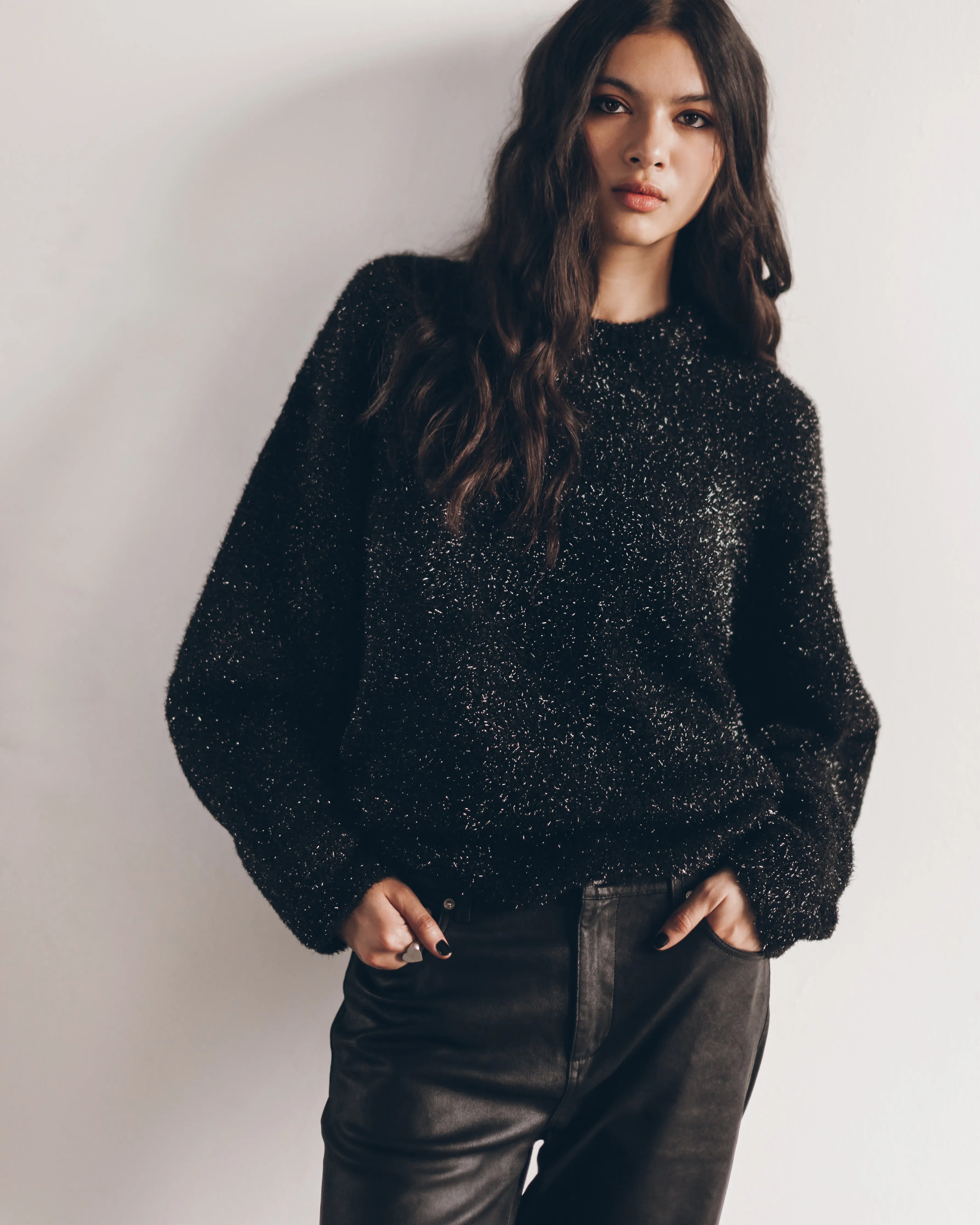 The Black Sparkly Fluffy Knit Sweater