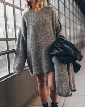 The Grey Melange Oversized Knitted Sweater