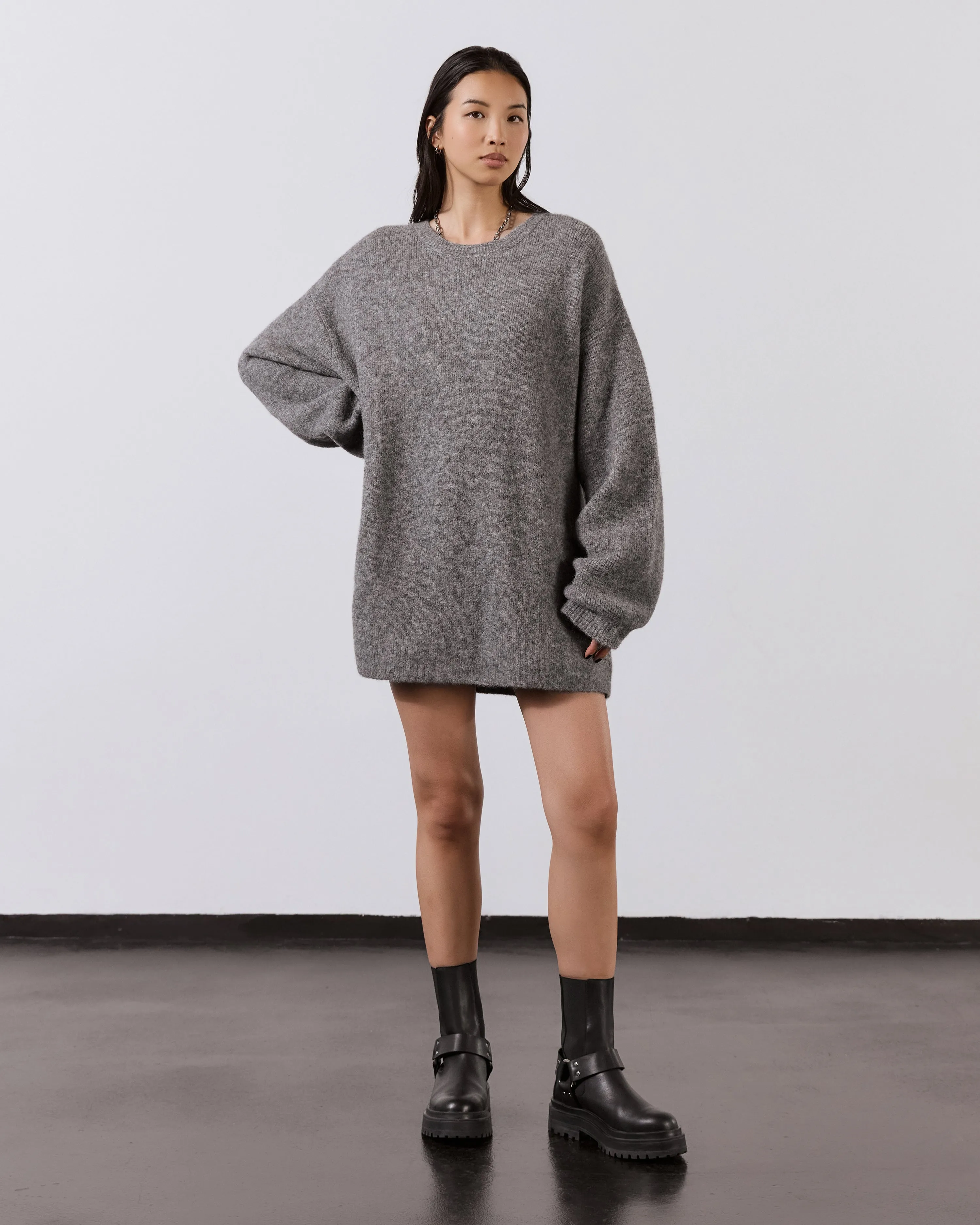 The Grey Melange Oversized Knitted Sweater