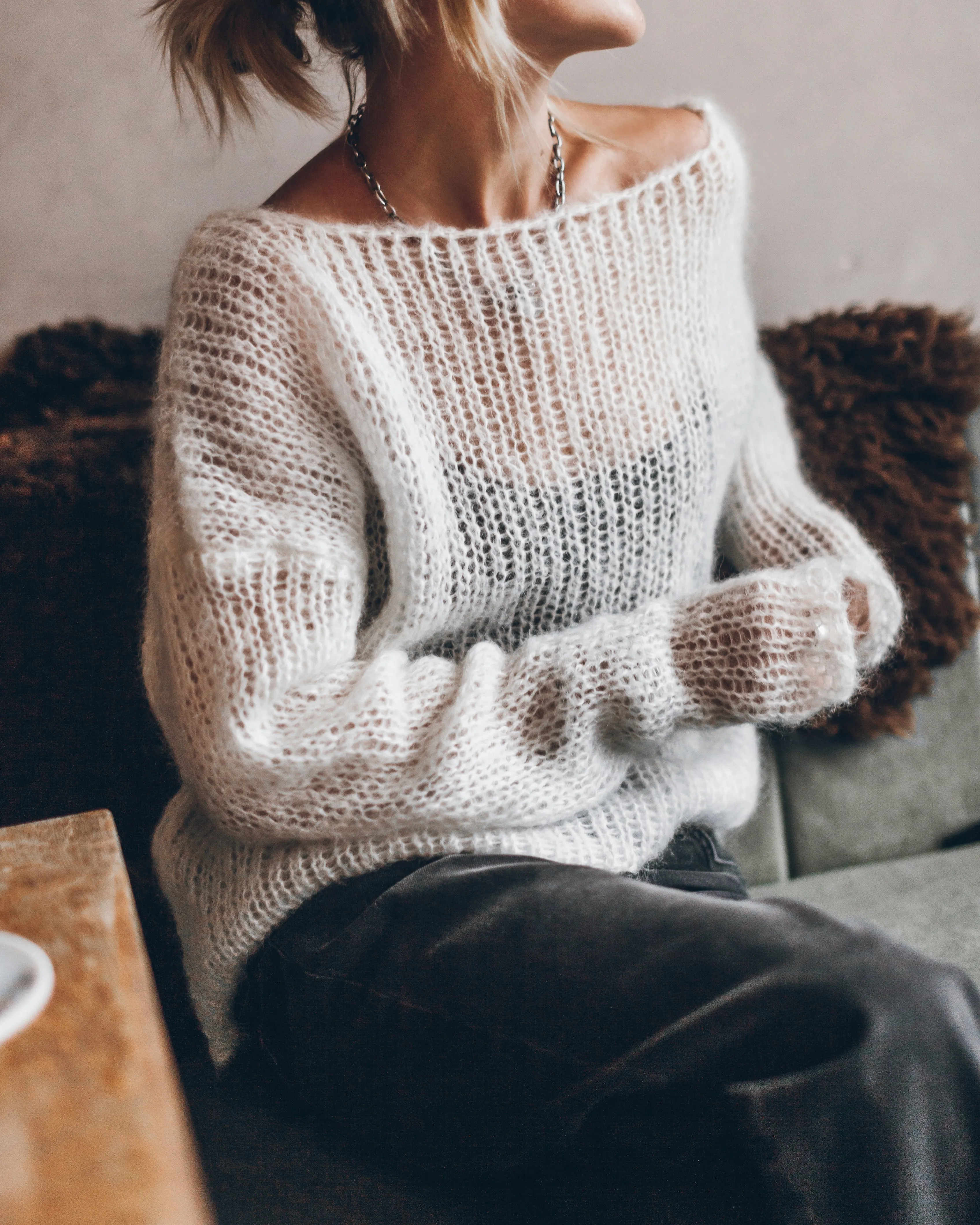 The White Mohair Knitted Sweater