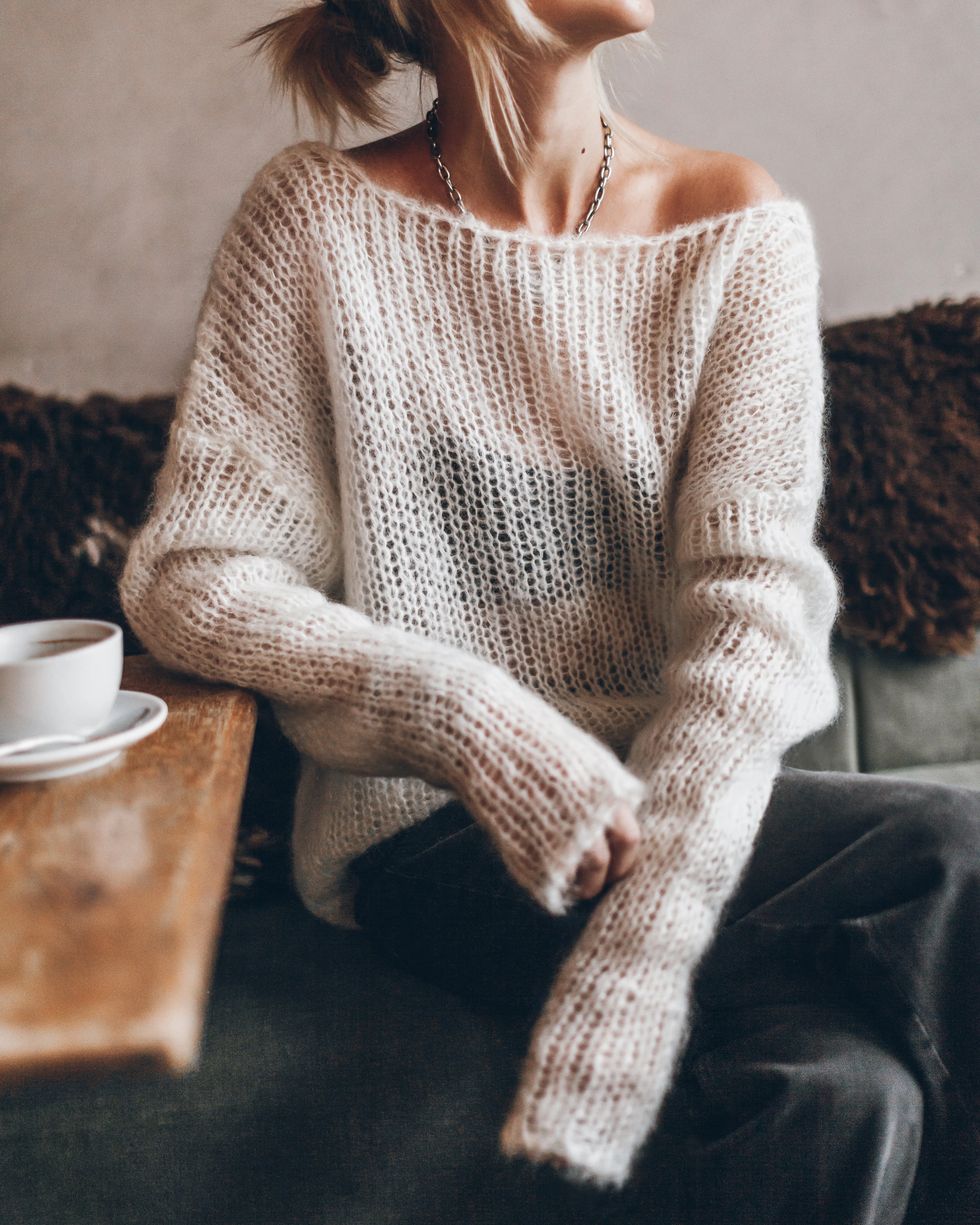 The White Mohair Knitted Sweater