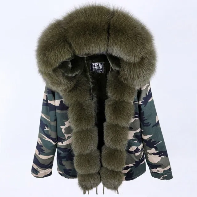 Thick Warm Women's Raccoon Fur Jacket with Full Sleeves