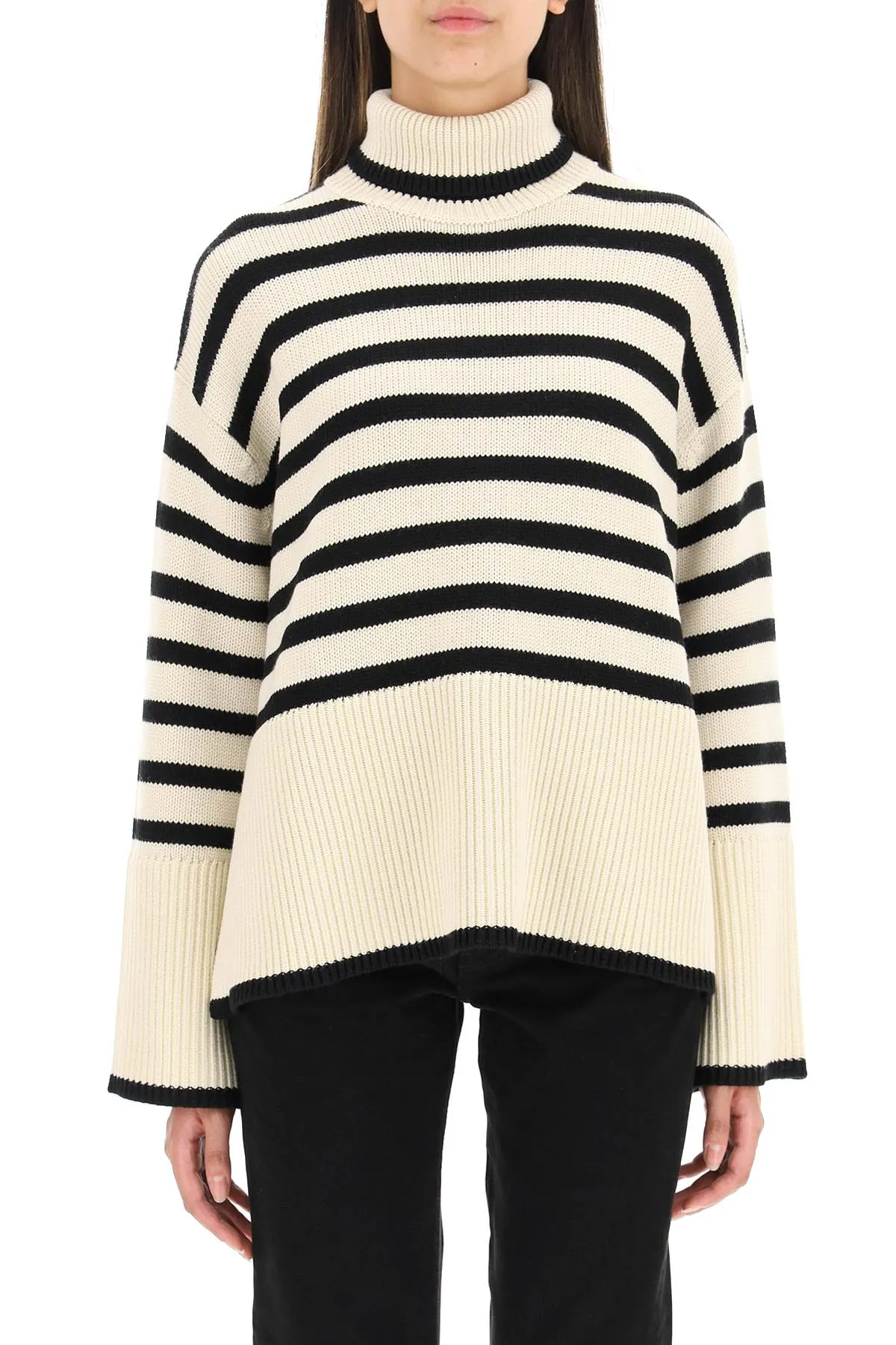 Toteme Striped Wool Cotton Turtleneck Beige - Best Price, Shop Now!