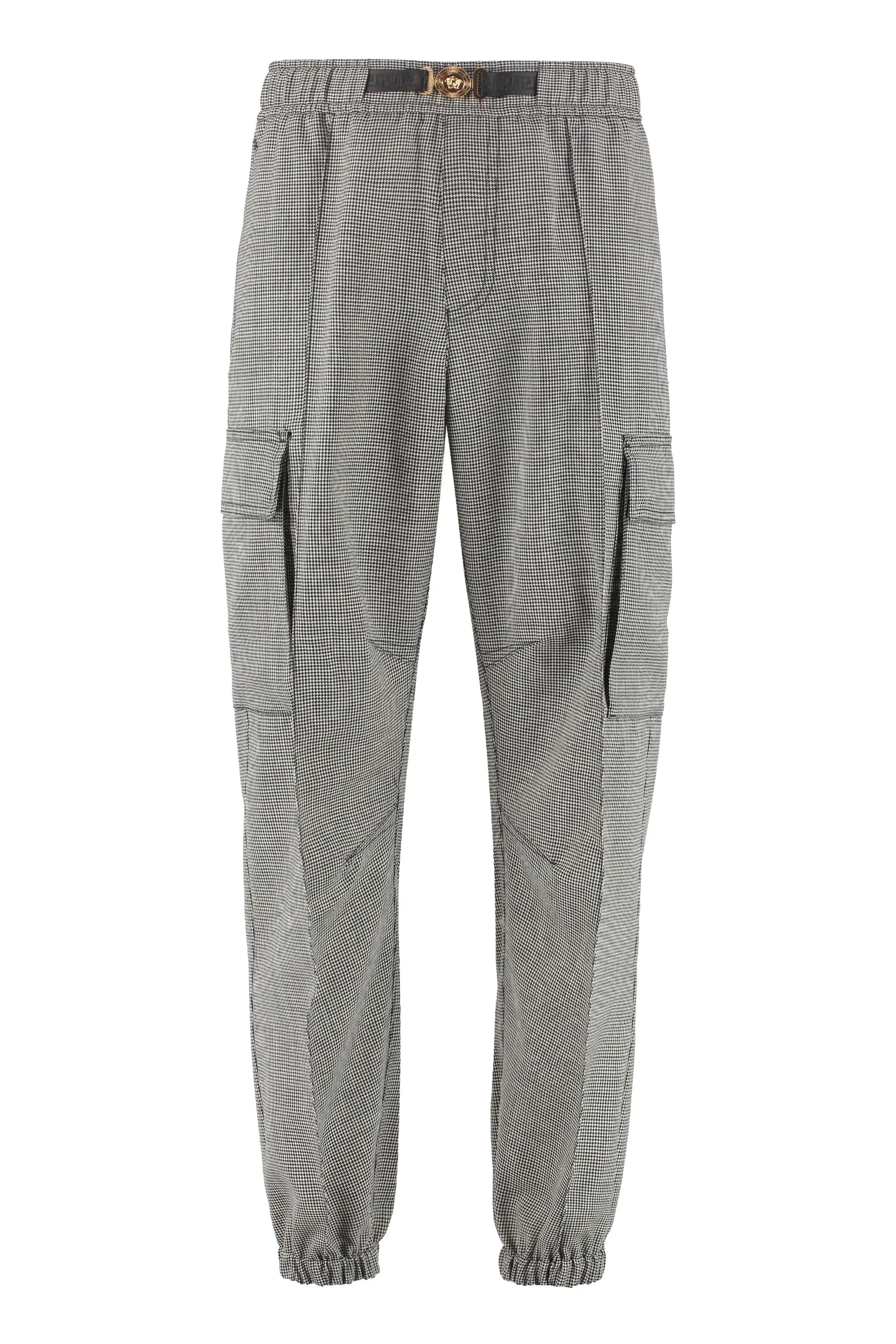 Versace cargo pants with houndstooth pattern and belt