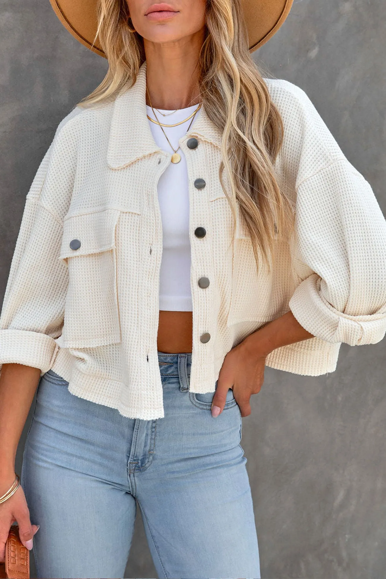 Waffle Knit Short Jacket.