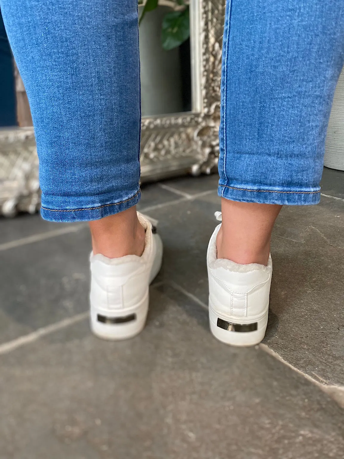 White Fleece Lined Platform Sneakers