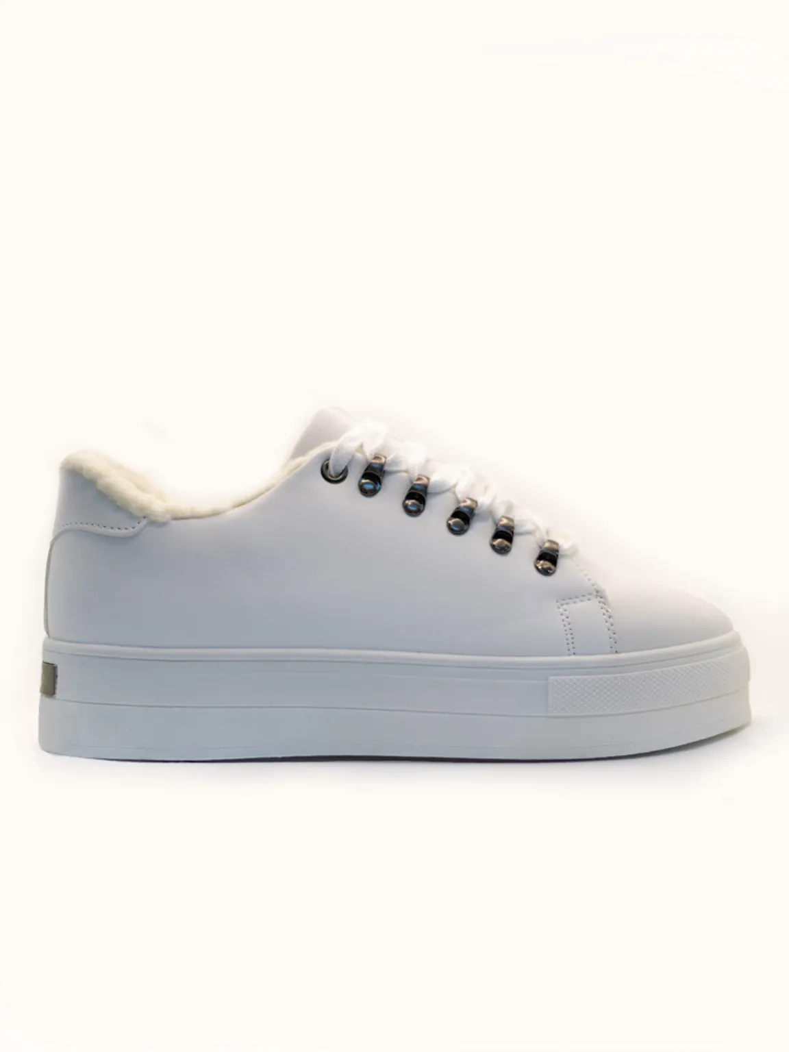 White Fleece Lined Platform Sneakers