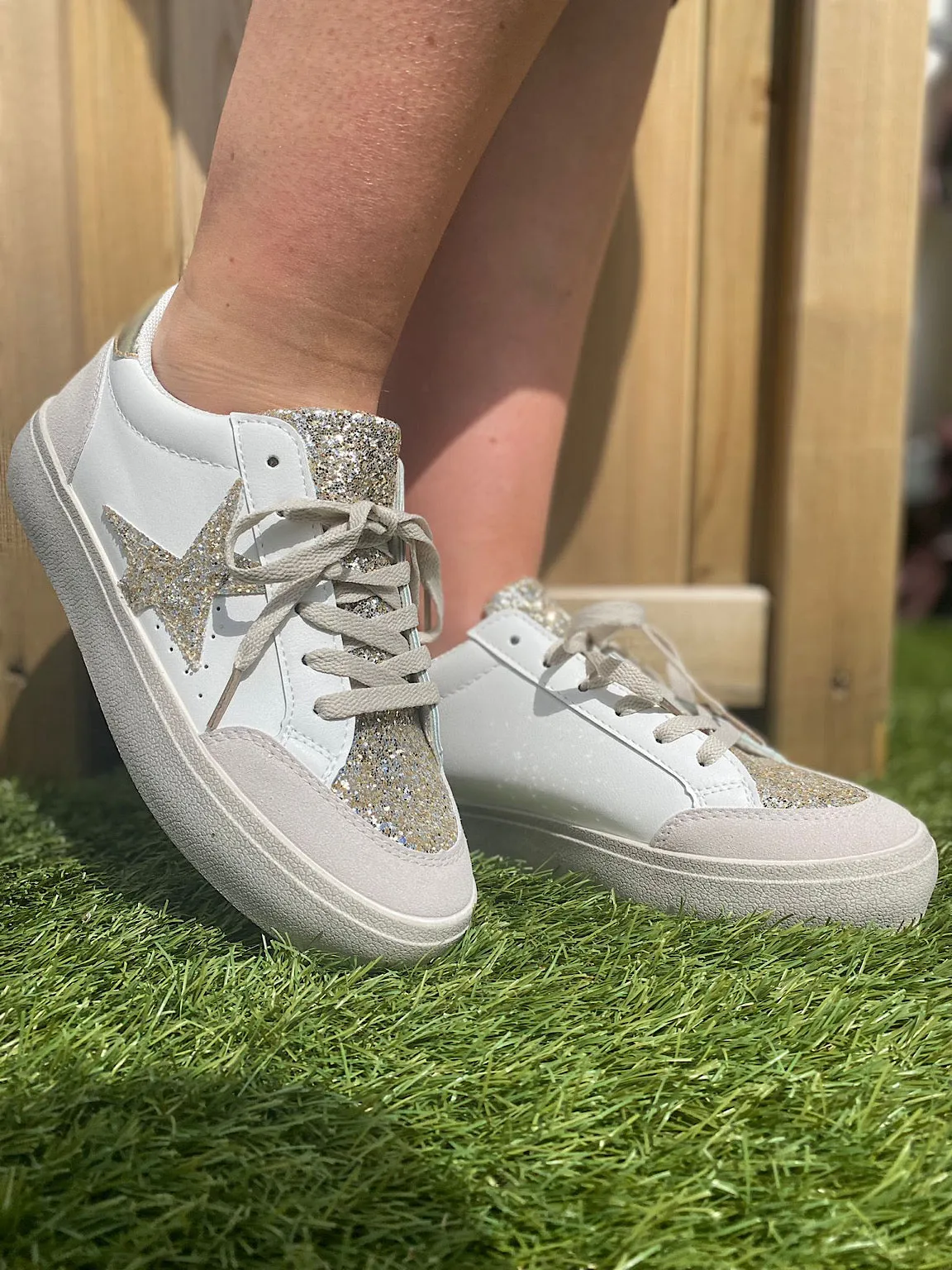 White Shiny Star Sneakers