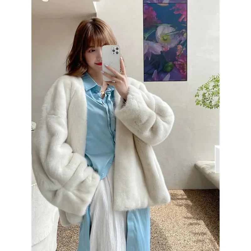 Women's Natural Mink Fur Jacket for Winter - Warm Double-Faced Outwear