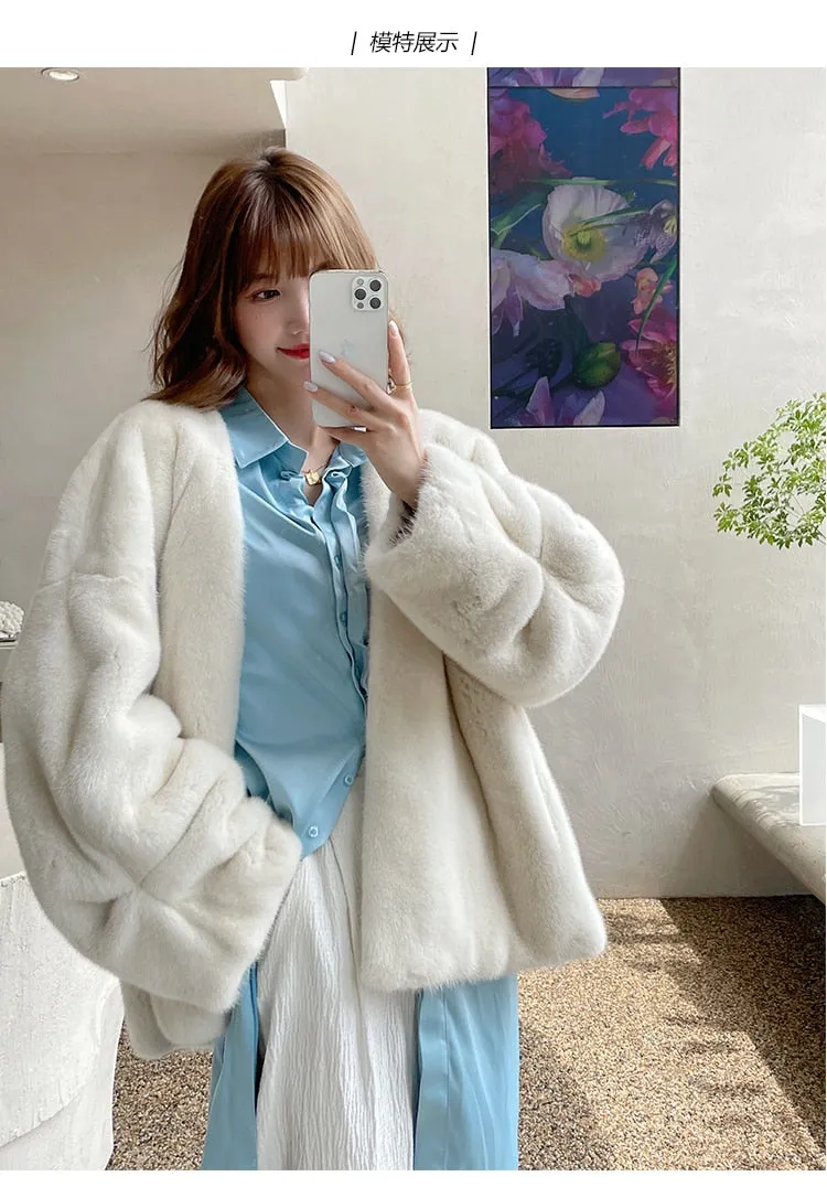 Women's Natural Mink Fur Jacket for Winter - Warm Double-Faced Outwear