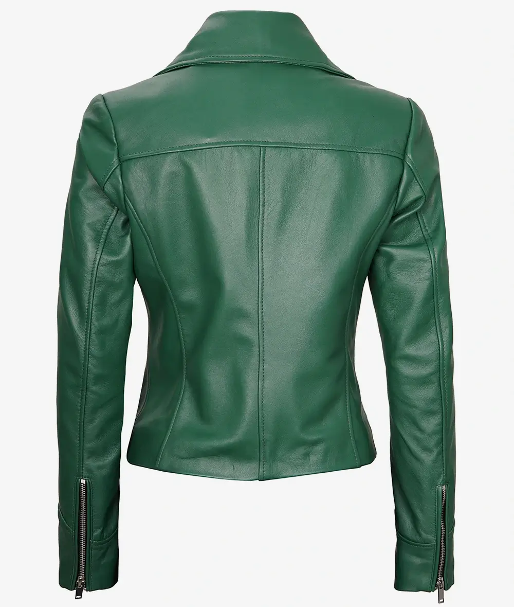 Womens Real Lambskin Leather Green Moto Jacket