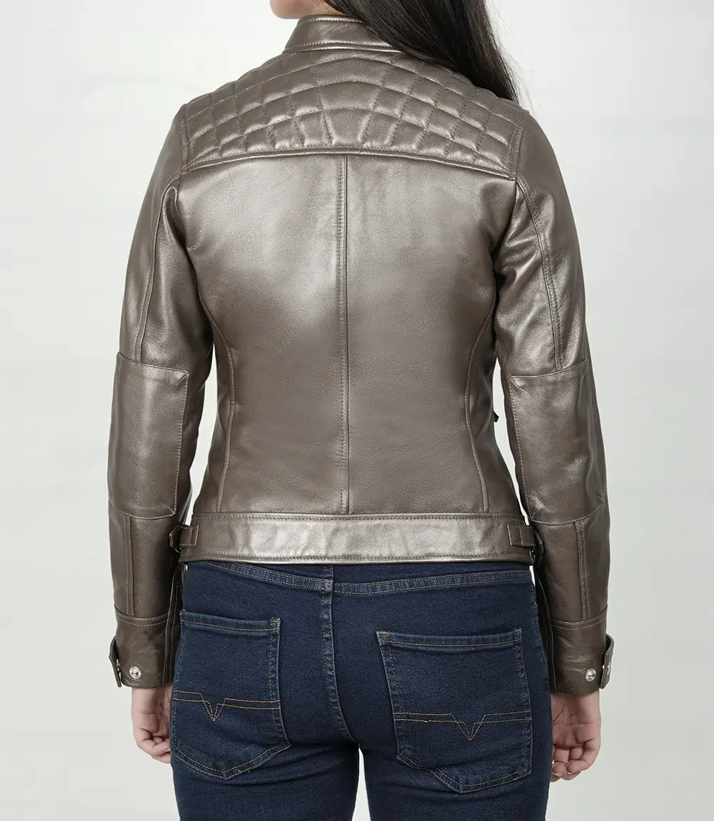 Womens Real Leather Bronze Motorcycle Jacket