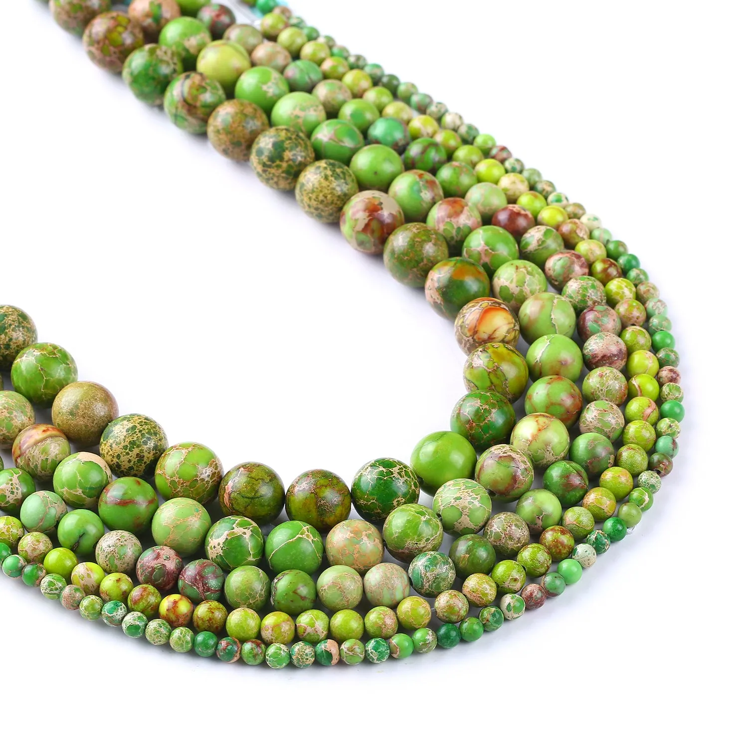 Yellow Green Sea Sediment Jasper Beads Round Imperial Impression Stone Full Strand